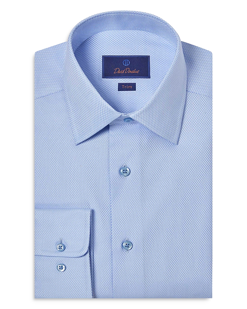 David Donahue Slim Fit Geometric Texture Cotton Dobby Dress Shirt In Sky