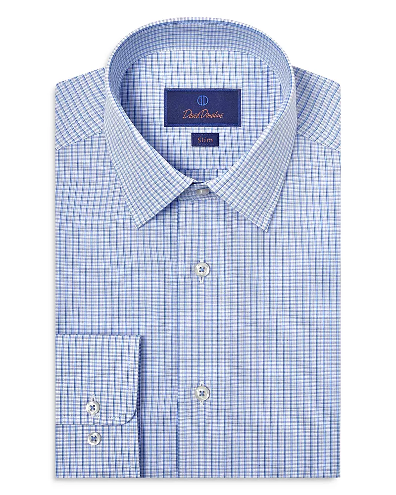 David Donahue Slim Fit Poplin Check Dress Shirt