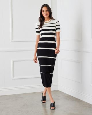 Striped Ribbed Midi Sweater Dress