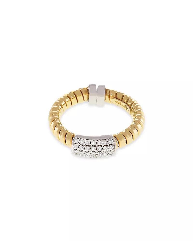 Alberto Milani 18K Yellow Gold Via Mercanti Tubogas Diamond Pave Ring