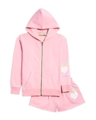 Girls' Heart & Stripes Full Zip Hoodie & Shorts - Big Kid	