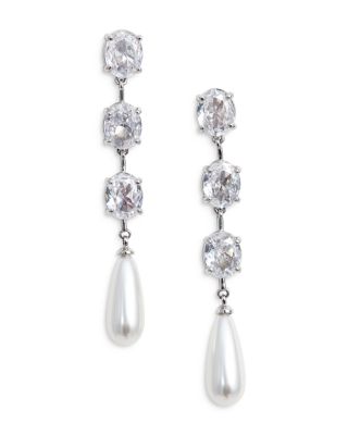 Self-Portrait - Tiered Crystal Pearl Droplet Earrings