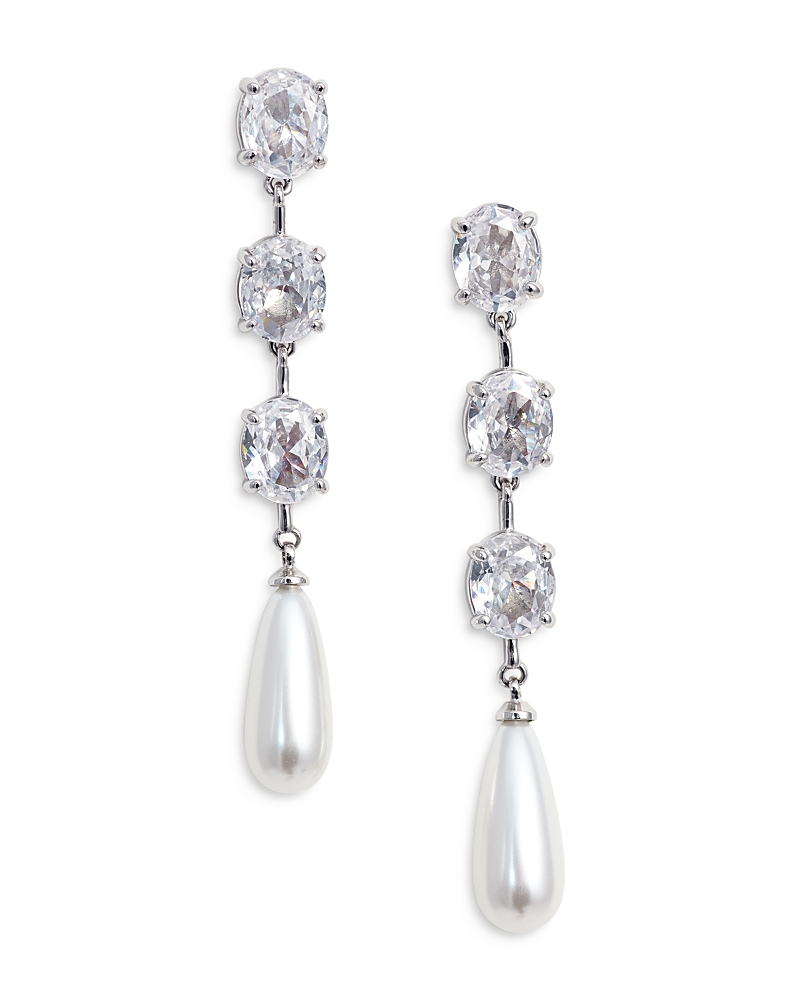 Self-Portrait Tiered Crystal Pearl Droplet Earrings