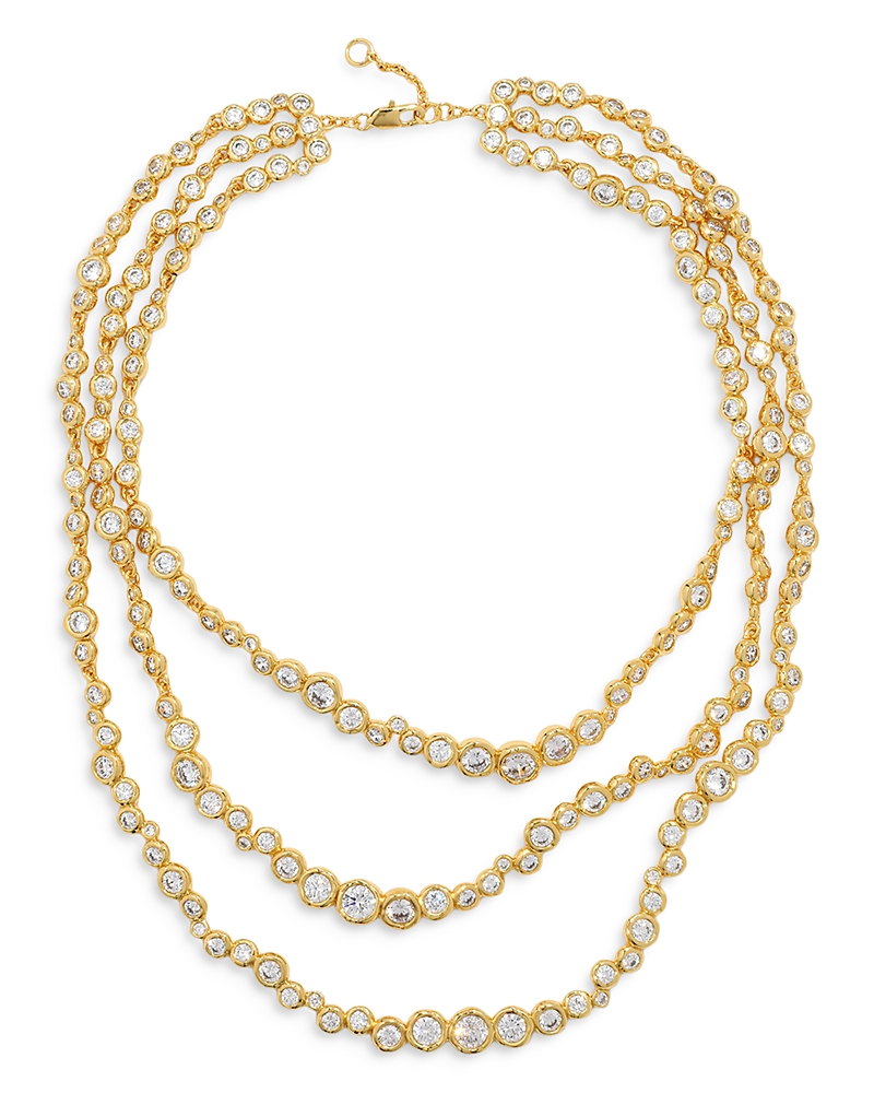 ALEXIS BITTAR ASTERALES CUBIC ZIRCONIA ALL AROUND LAYERED COLLAR NECKLACE IN 14K GOLD PLATED, 16-17
