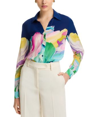 Elie Tahari The Madeline Cosmic Silk Blend Printed Shirt