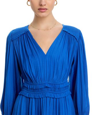 Long Sleeve V Neck Fit and Flare Dress
