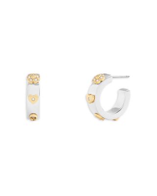 COACH - Signature Tea Rose Huggie Hoop Earrings in Two Tone