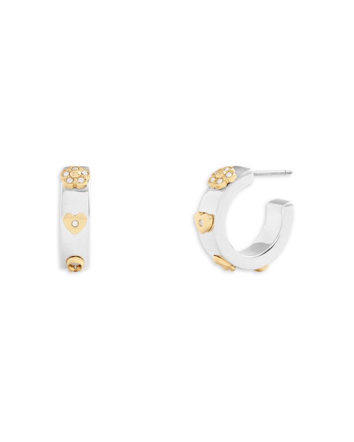 Signature Tea Rose Huggie Hoop Earrings in Two Tone