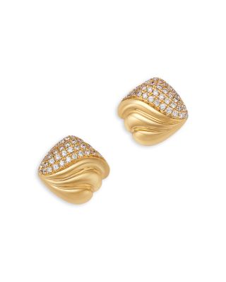 Diamond Pav&eacute; Studs in 14K Textured Yellow Gold, 0.43 tcw