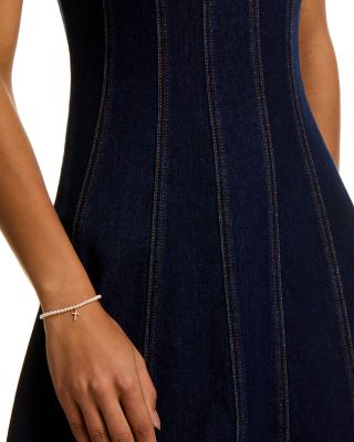 14K Yellow Gold Diamond Small Cross Charm Freshwater Pearl Beaded Bracelet, 0.06 tcw