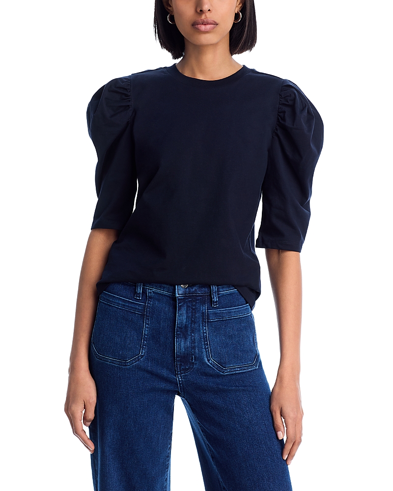 Frame Draped Short Sleeve Organic Cotton T-shirt In Navy
