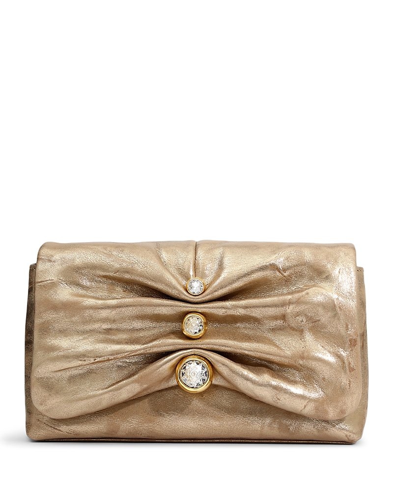 Shop Alexis Bittar Ruched Crystal Crossbody In Antique Gold