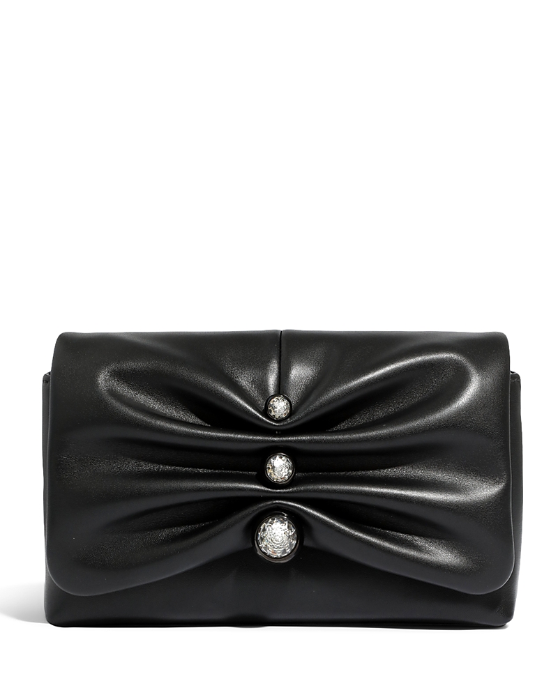 Alexis Bittar Molton Crystal Ruched Leather Crossbody Bag In Black