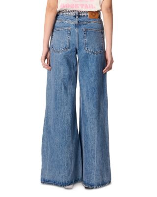 Studded Mid Rise Wide Leg Jeans in Blue Jean
