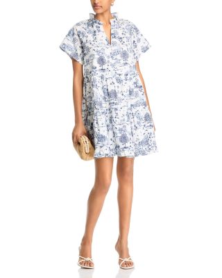 AQUA - Toile Short Sleeve Mini Dress - Exclusive
