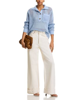 Open Stitch Crochet Polo Sweater - Exclusive