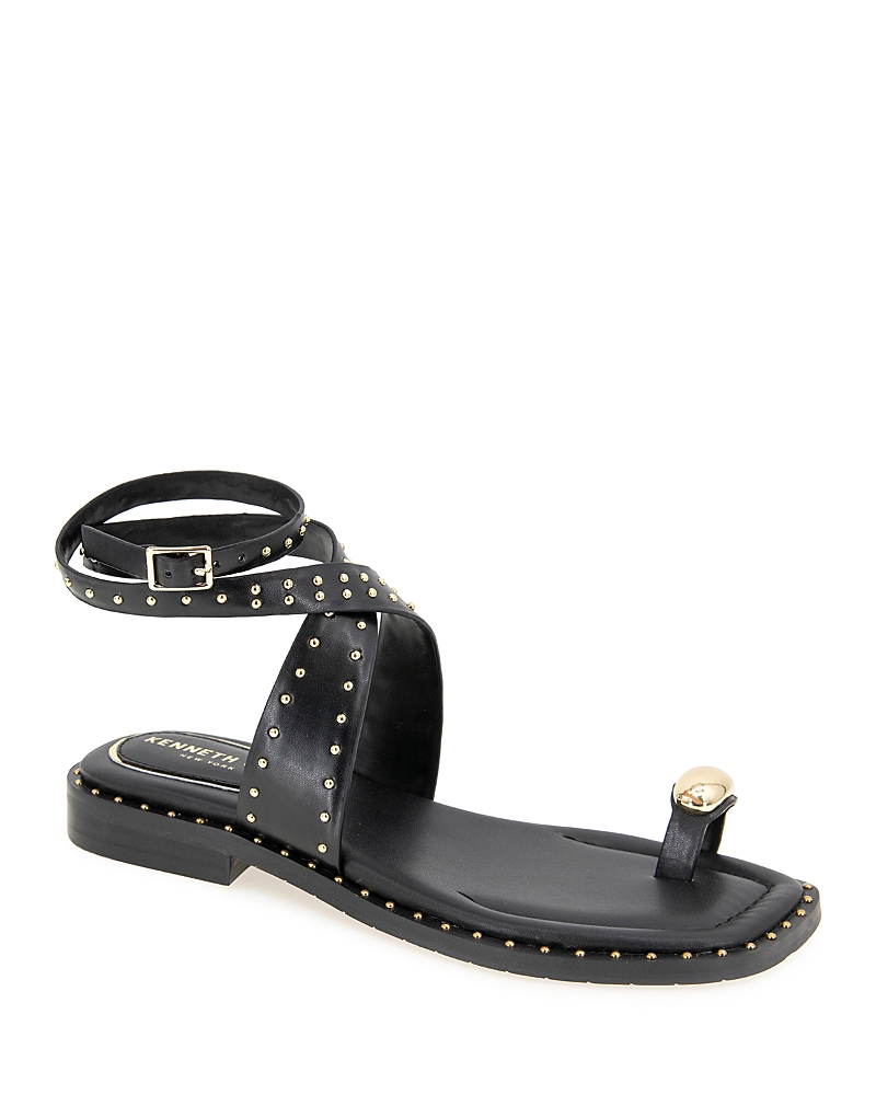Kenneth Cole Ravenn Studded Wraparound Ankle Strap Sandal In Black