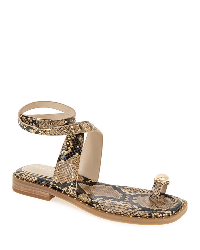 Kenneth Cole Ravenn Studded Wraparound Ankle Strap Sandal In Sand Snake