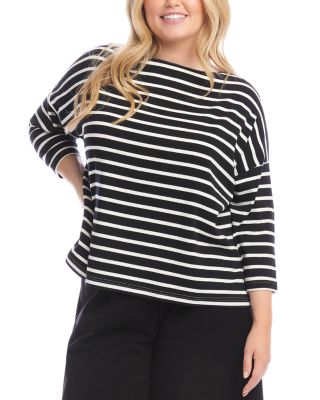 Karen Kane - Plus Stripe 3/4 Sleeve Boat Neck Top