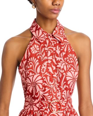 Beau Floral Print Linen Halter Dress