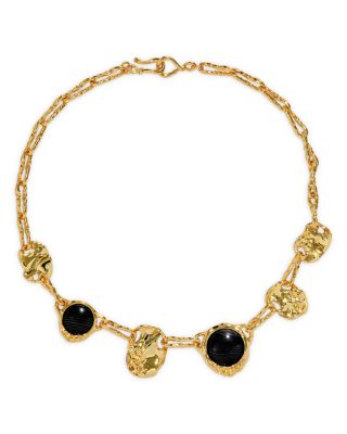 Alexis Bittar - Brut Stone & Hammered Disc Collar Necklace in 14K Gold Plated, 17"