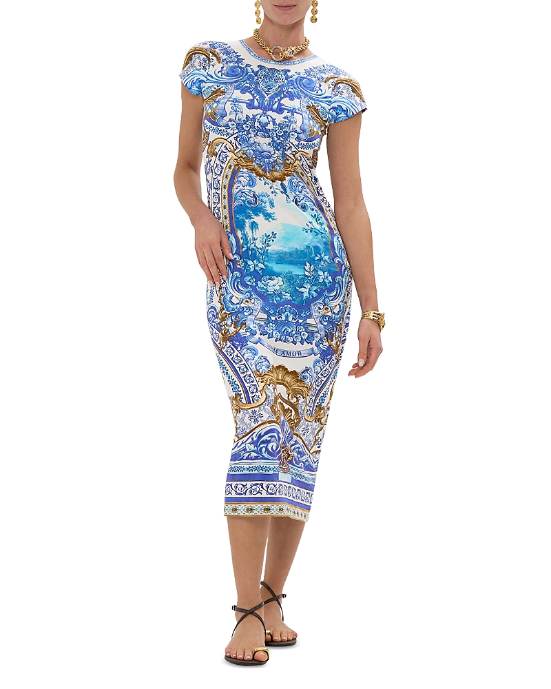 Shop Camilla Mixed Print Midi Dress In Azul Adventures