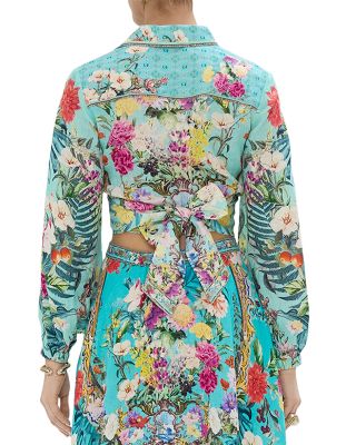 Linen Cropped Wrap Shirt  