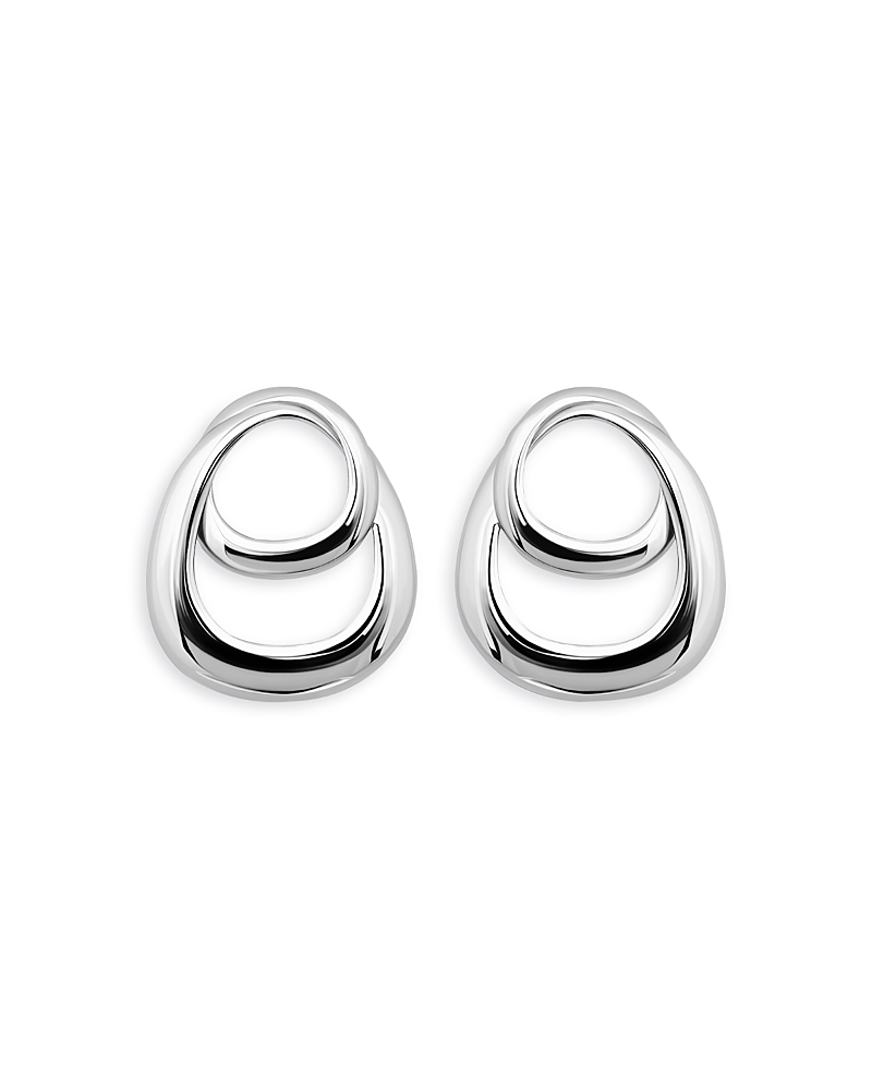 Aqua Double Interlocking Front Facing Hoop Earrings In Sterling Silver - Exclusive In Silver
