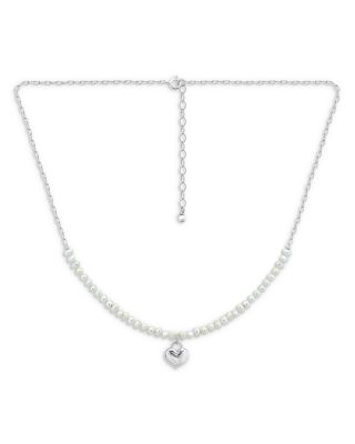 Heart & Cultured Freshwater Pearl Pendant Necklace in Sterling Silver, 16"-18" 