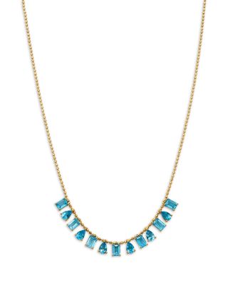 Swiss Blue Topaz Mixed Cut Statement Necklace in 14K Yellow Gold, 18"