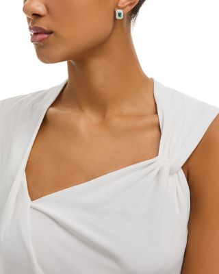 Emerald & Diamond Double Halo Statement Stud Earring in 14K White Gold