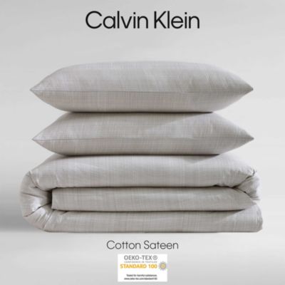 Textural Rib Cotton Sateen 3 Piece Comforter Set, Queen