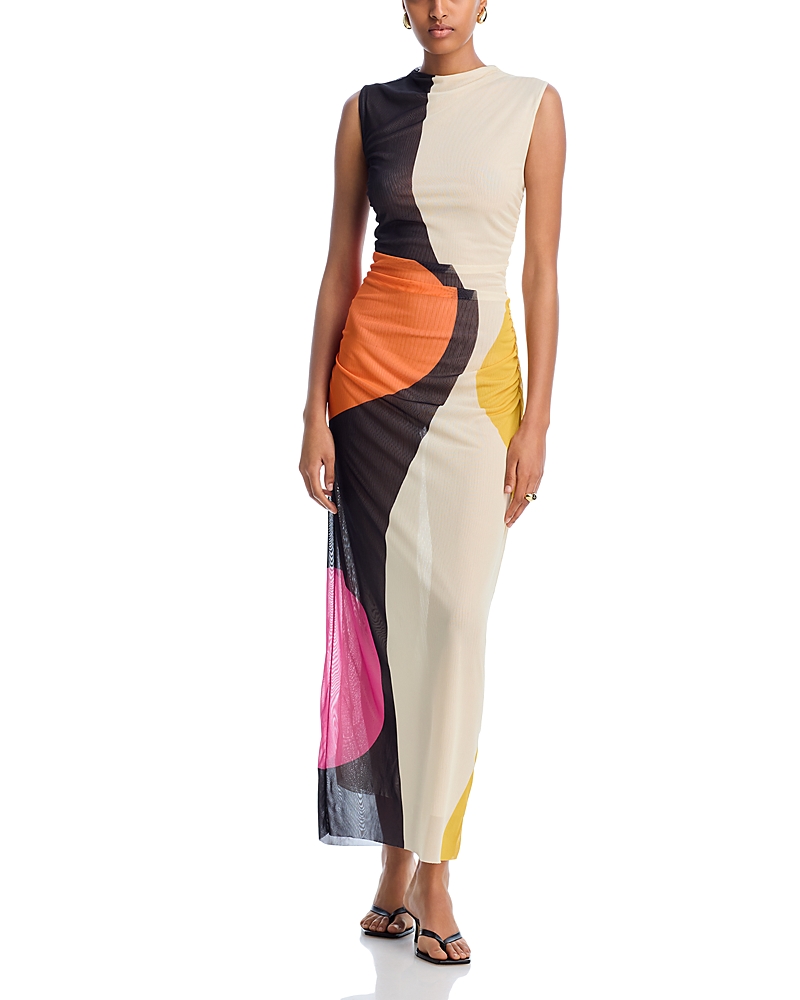Cala De La Cruz Tia Short-sleeve Linen Midi Dress In Lavanaran