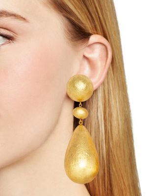 Eviana Foiled Wood Bead Statement Earrings in Gold Tone