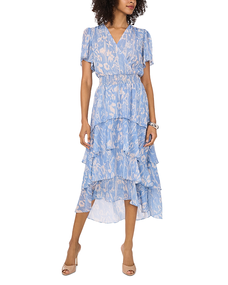 Vince Camuto Crossover Flutter Sleeve Tiered Dress