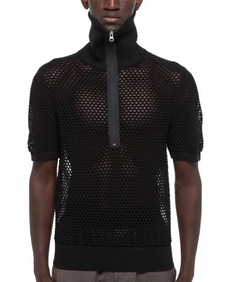 Short Sleeve Mesh Quarter-Zip Sweater