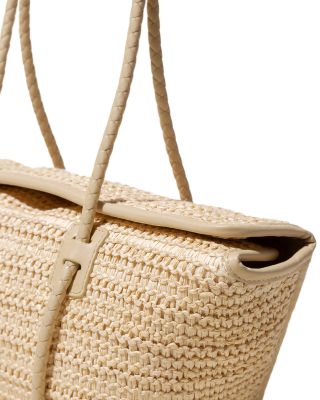 Leather Framed Raffia Shoulder Bag