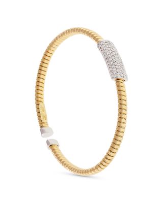 18K Yellow Gold Via Mercanti Tubogas Diamond Cylinder Bangle Bracelet