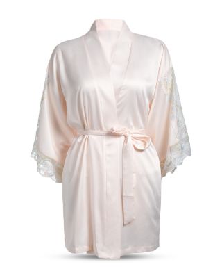 Stretch Matte Satin Two Tone Lace Wrap Robe