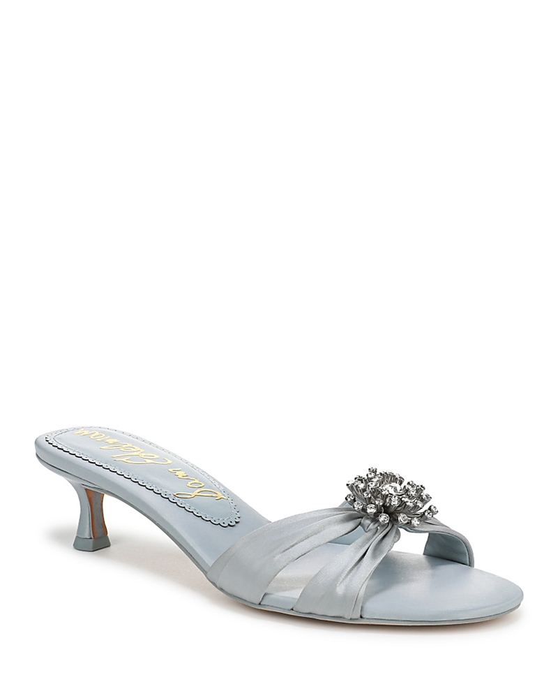 Sam Edelman Cindie Kitten Heel Mule Cape Blue Satin In Cape Blue