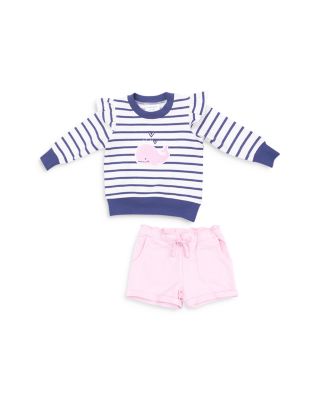 Angel Dear - Girls' Bubble Whale French Terry Ruffled Trim Sweatshirt & Paperbag Shorts Set - Baby