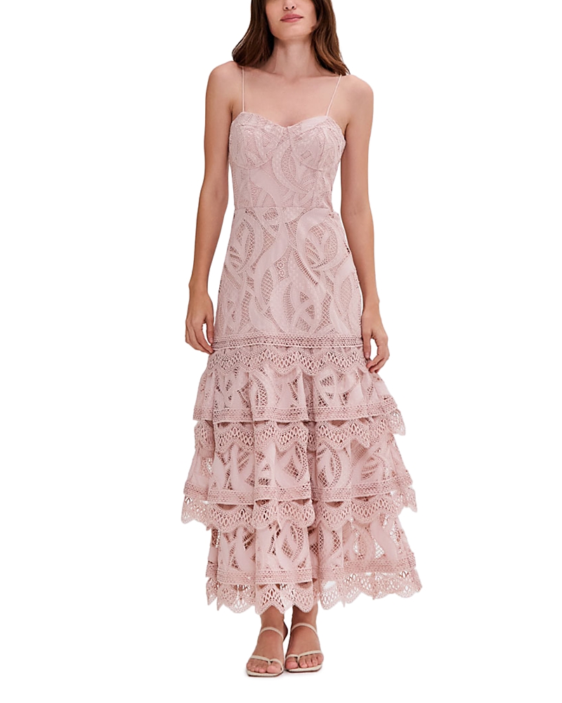 Patbo Aura Lace Flutter Midi Dress In Pink