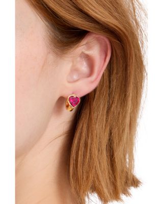 Keep Sparkling Stone Heart Huggie Hoop Earrings in Gold Tone