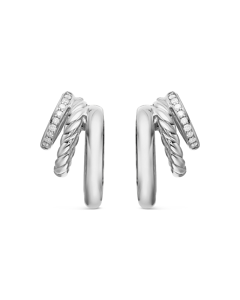 Dy Mercer Three Row Hoop Earrings in Sterling Silver with Diamonds, 21mm