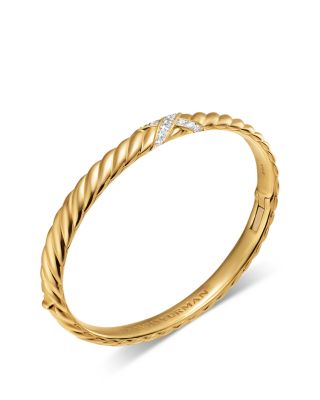 Sculpted Cable X Center Station Cuff Bracelet in 18K Yellow Gold with Diamonds, 6mm