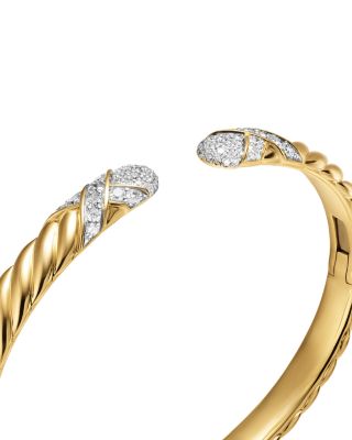 Sculpted Cable X Cuff Bracelet in 18K Yellow Gold with Diamonds, 6mm Description