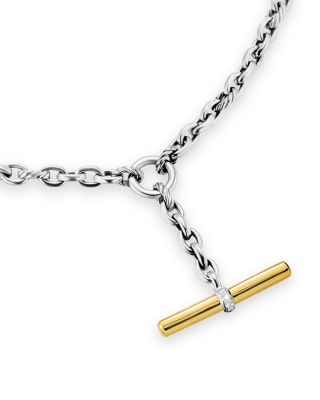 Mercer Petite Toggle Chain Necklace in Sterling Silver and 18K Yellow Gold with Diamonds, 4.5mm