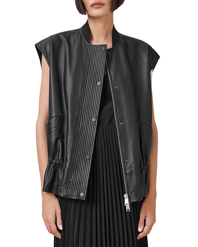 Shop Allsaints Sofi Lea Gilet In Black