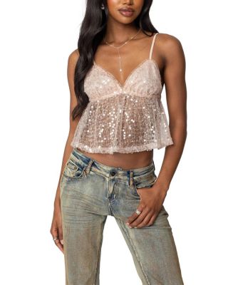 Edikted Sheer Sequin Babydoll Tank Top | Bloomingdale's