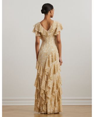 Floral Ruffle Trim Georgette Gown